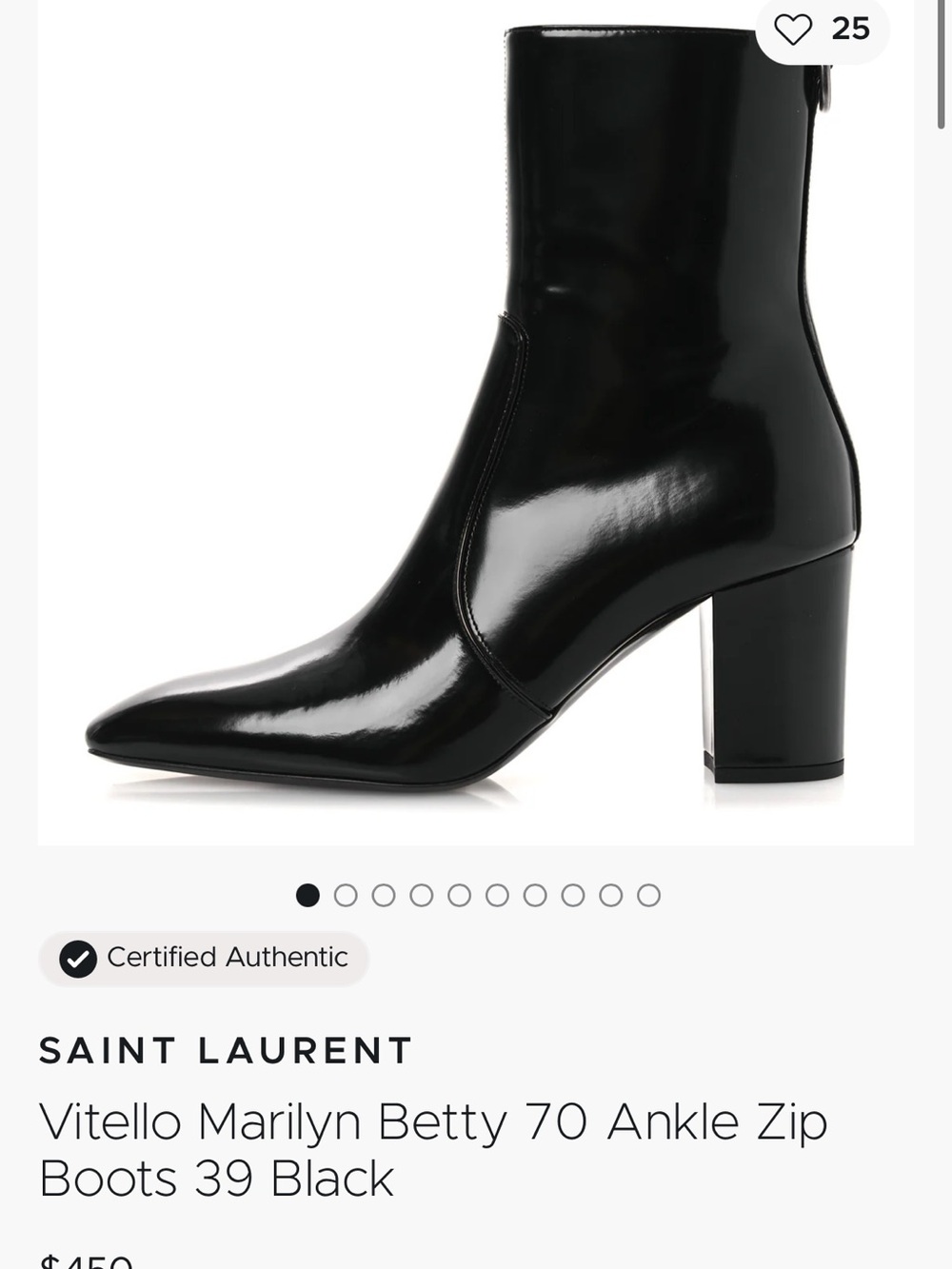 Saint Laurent Black Patent Leather Mid-Heel Ankle Boots
